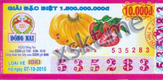 Mẫu vé sô xổ số Đồng Nai ngày 7/10/2015