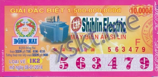 Mẫu vé sô xổ số Đồng Nai ngày 8/1/2014