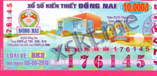 Mẫu vé sô xổ số Đồng Nai ngày 8/8/2018