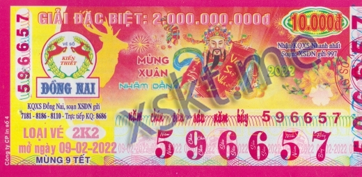Mẫu vé sô xổ số Đồng Nai ngày 9/2/2022