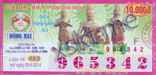Mẫu vé sô xổ số Đồng Nai ngày 9/4/2014