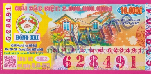 Mẫu vé sô xổ số Đồng Nai ngày 10/5/2023
