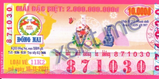Mẫu vé sô xổ số Đồng Nai ngày 10/11/2021