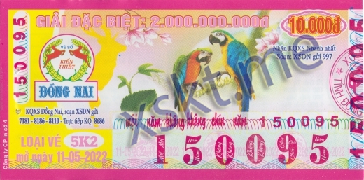 Mẫu vé sô xổ số Đồng Nai ngày 11/5/2022