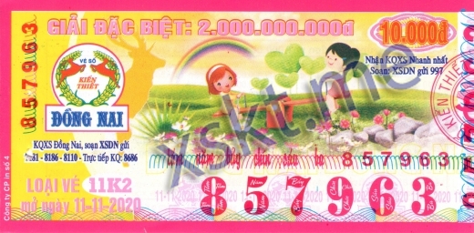 Mẫu vé sô xổ số Đồng Nai ngày 11/11/2020