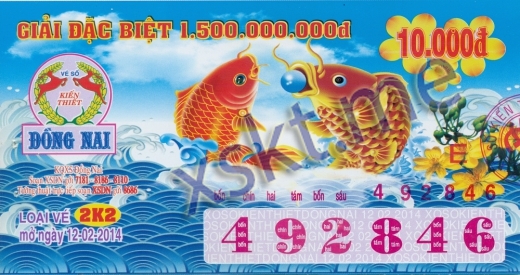 Mẫu vé sô xổ số Đồng Nai ngày 12/2/2014