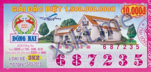 Mẫu vé sô xổ số Đồng Nai ngày 13/3/2013