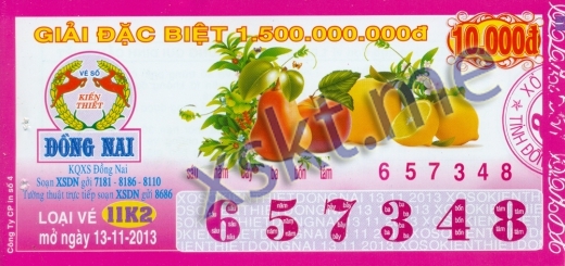 Mẫu vé sô xổ số Đồng Nai ngày 13/11/2013