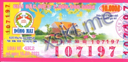 Mẫu vé sô xổ số Đồng Nai ngày 14/4/2021