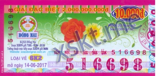 Mẫu vé sô xổ số Đồng Nai ngày 14/6/2017