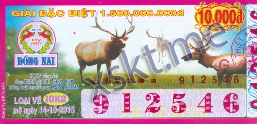 Mẫu vé sô xổ số Đồng Nai ngày 14/10/2015
