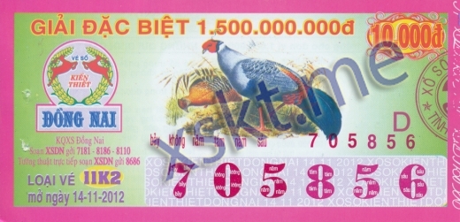 Mẫu vé sô xổ số Đồng Nai ngày 14/11/2012