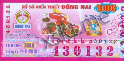Mẫu vé sô xổ số Đồng Nai ngày 14/11/2018