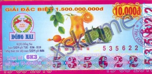 Mẫu vé sô xổ số Đồng Nai ngày 15/6/2016