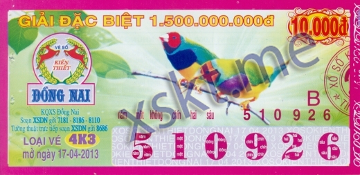 Mẫu vé sô xổ số Đồng Nai ngày 17/4/2013