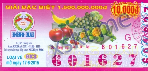 Mẫu vé sô xổ số Đồng Nai ngày 17/6/2015