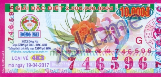 Mẫu vé sô xổ số Đồng Nai ngày 19/4/2017