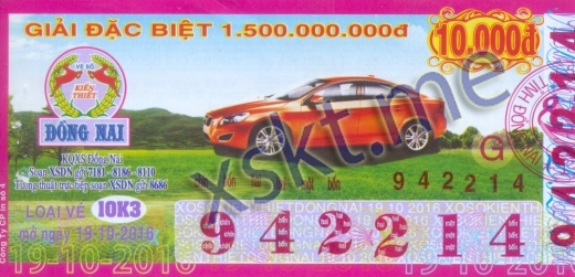 Mẫu vé sô xổ số Đồng Nai ngày 19/10/2016