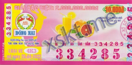 Mẫu vé sô xổ số Đồng Nai ngày 20/4/2022