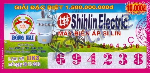 Mẫu vé sô xổ số Đồng Nai ngày 20/11/2013