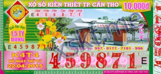 Mẫu vé sô xổ số Đồng Nai ngày 22/4/2015