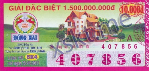 Mẫu vé sô xổ số Đồng Nai ngày 22/5/2013