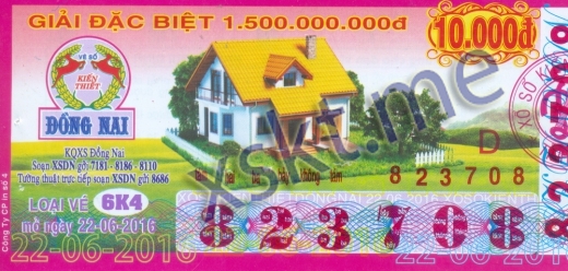 Mẫu vé sô xổ số Đồng Nai ngày 22/6/2016