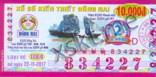 Mẫu vé sô xổ số Đồng Nai ngày 22/11/2017