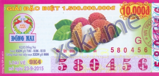 Mẫu vé sô xổ số Đồng Nai ngày 23/9/2015