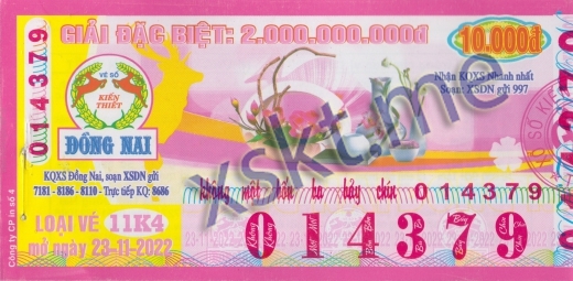 Mẫu vé sô xổ số Đồng Nai ngày 23/11/2022