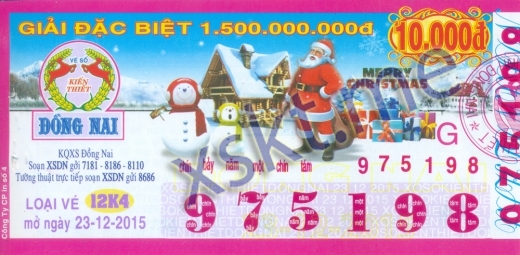 Mẫu vé sô xổ số Đồng Nai ngày 23/12/2015