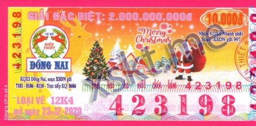 Mẫu vé sô xổ số Đồng Nai ngày 23/12/2020