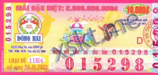 Mẫu vé sô xổ số Đồng Nai ngày 24/11/2021