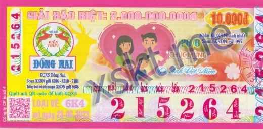 Mẫu vé sô xổ số Đồng Nai ngày 28/6/2023