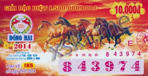 Mẫu vé sô xổ số Đồng Nai ngày 29/1/2014