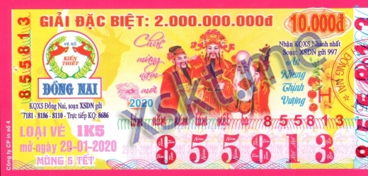 Mẫu vé sô xổ số Đồng Nai ngày 29/1/2020