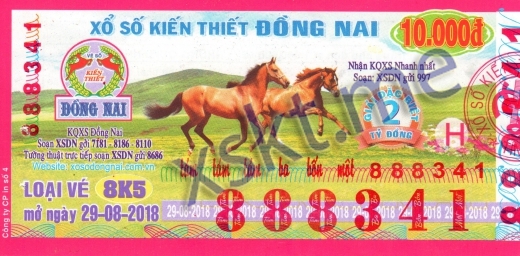 Mẫu vé sô xổ số Đồng Nai ngày 29/8/2018