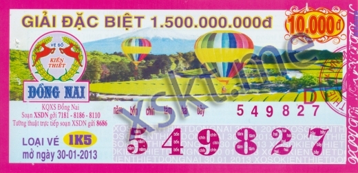 Mẫu vé sô xổ số Đồng Nai ngày 30/1/2013