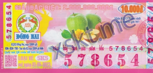 Mẫu vé sô xổ số Đồng Nai ngày 31/5/2023