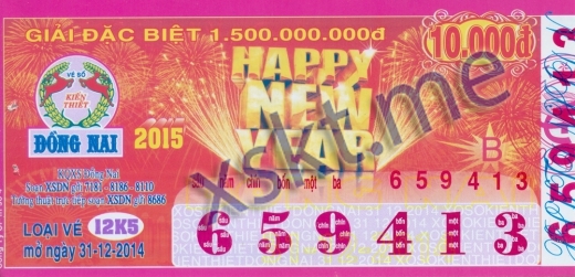 Mẫu vé sô xổ số Đồng Nai ngày 31/12/2014