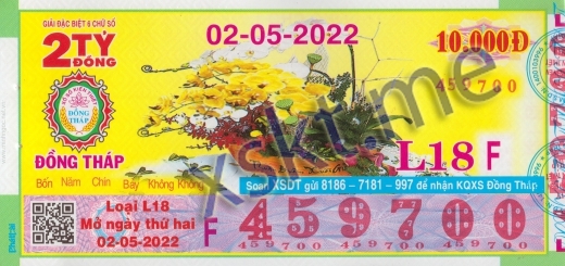 Mẫu vé sô xổ số Đồng Tháp ngày 2/5/2022