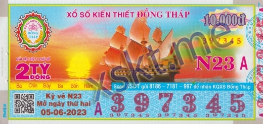 Mẫu vé sô xổ số Đồng Tháp ngày 5/6/2023