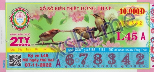 Mẫu vé sô xổ số Đồng Tháp ngày 7/11/2022