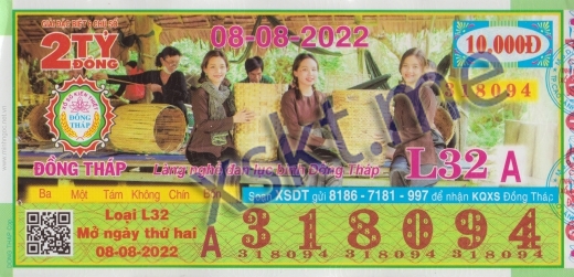 Mẫu vé sô xổ số Đồng Tháp ngày 8/8/2022