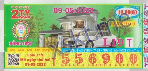 Mẫu vé sô xổ số Đồng Tháp ngày 9/5/2022