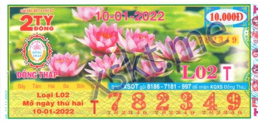 Mẫu vé sô xổ số Đồng Tháp ngày 10/1/2022