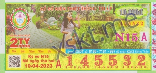 Mẫu vé sô xổ số Đồng Tháp ngày 10/4/2023