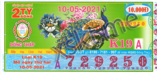 Mẫu vé sô xổ số Đồng Tháp ngày 10/5/2021