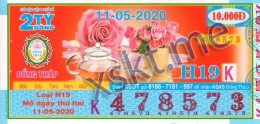 Mẫu vé sô xổ số Đồng Tháp ngày 11/5/2020