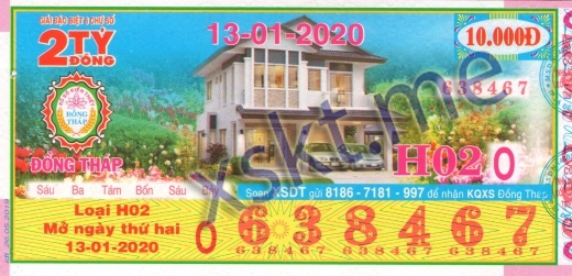 Mẫu vé sô xổ số Đồng Tháp ngày 13/1/2020